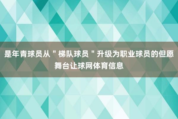 是年青球员从＂梯队球员＂升级为职业球员的但愿舞台让球网体育信息