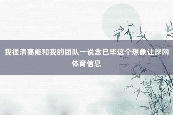 我很清高能和我的团队一说念已毕这个想象让球网体育信息