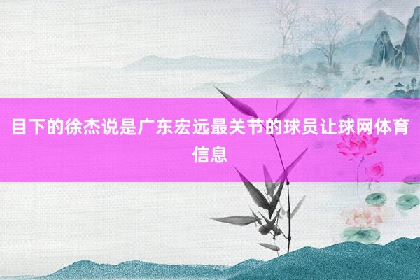 目下的徐杰说是广东宏远最关节的球员让球网体育信息
