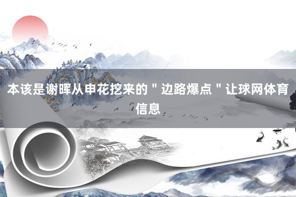 本该是谢晖从申花挖来的＂边路爆点＂让球网体育信息