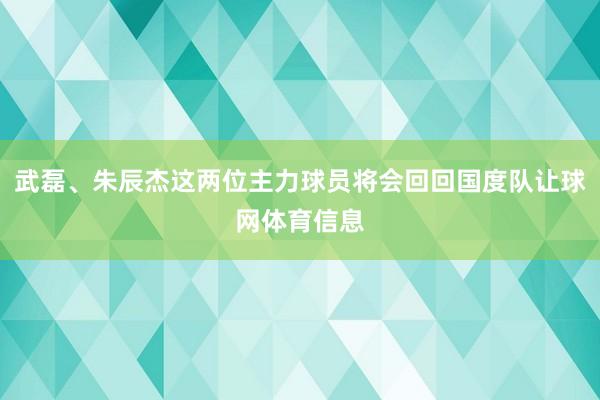 武磊、朱辰杰这两位主力球员将会回回国度队让球网体育信息