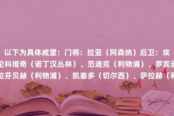 以下为具体威望：门将：拉亚（阿森纳）后卫：埃纳（诺丁汉丛林）、米伦科维奇（诺丁汉丛林）、范迪克（利物浦）、罗宾逊（富勒姆）中场：赫拉芬贝赫（利物浦）、凯塞多（切尔西）、萨拉赫（利物浦）、帕尔默（切尔西）、库尼亚（狼队）时尚：伍德（诺丁汉丛林）主帅：斯洛特（利物浦）体育录像/图片