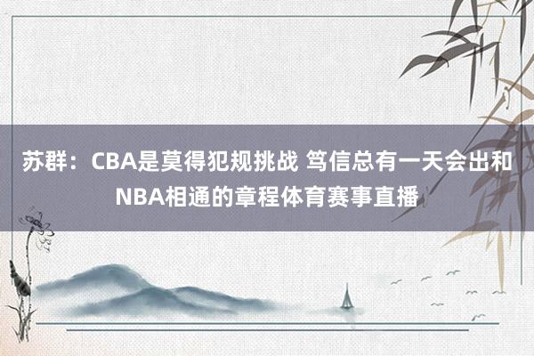 苏群：CBA是莫得犯规挑战 笃信总有一天会出和NBA相通的章程体育赛事直播