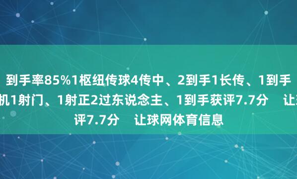 到手率85%1枢纽传球4传中、2到手1长传、1到手1创造关键契机1射门、1射正2过东说念主、1到手获评7.7分    让球网体育信息